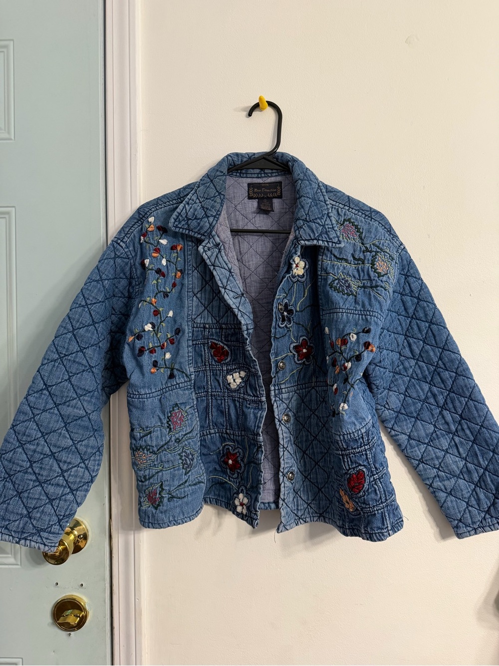 new directions Quilted Embroidered Denim Jacket - Blue
